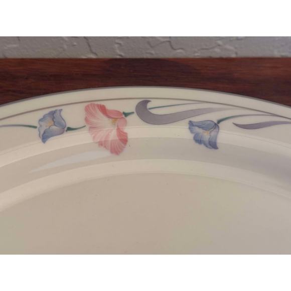 Vintage Lenox GLORIES ON GREY 12.5” Round Floral Serving Platter White Pink Grey - Picture 3 of 4
